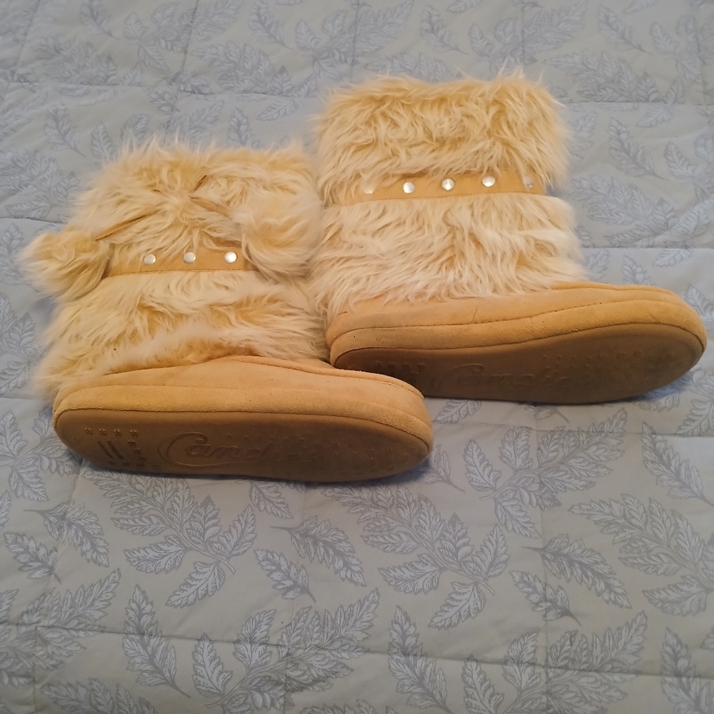 Candies Camel Faux Fur Indoor Slipper Boots